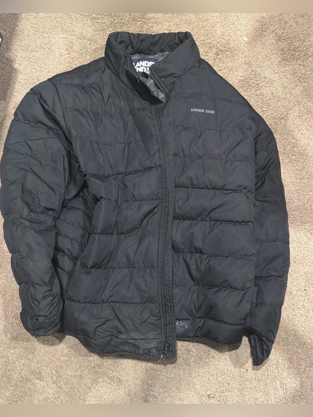 Lands End Men’s Classic Puffer Winter Jacket Black Size XL